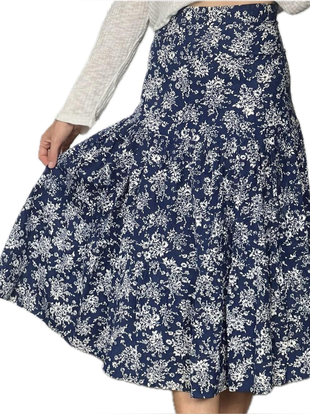 Arizona Jean Co. Fit and Flare Midi Skirt in Blue Floral